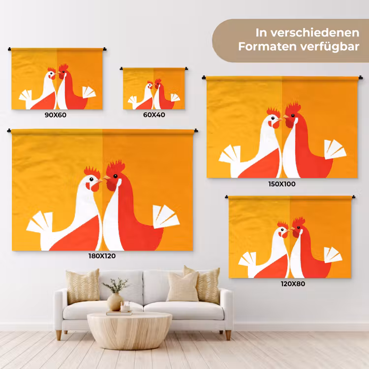 Kippen - Oranje - Vlakken Wandkleed katoen klein -tsfeer8_DE