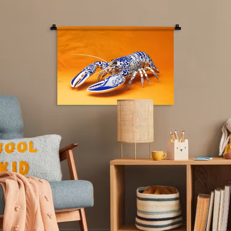 Kreeft - Delftsblauw - Schild - Stoer - Oranje Wandkleed katoen klein -wsfeer4_kind