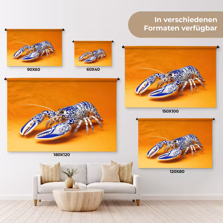 Kreeft - Delftsblauw - Schild - Stoer - Oranje Wandkleed katoen klein -tsfeer8_DE