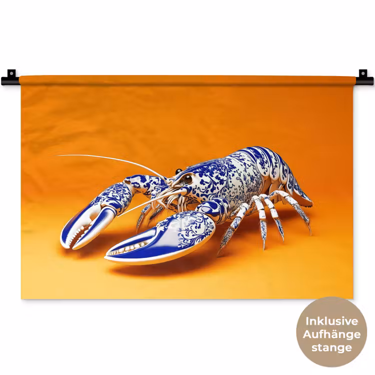 Kreeft - Delftsblauw - Schild - Stoer - Oranje Wandkleed katoen klein -t3d_DE
