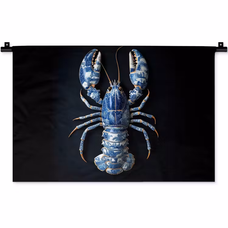 Kreeft - Delftsblauw - Schild - Stoer Wandkleed katoen klein -zz3d