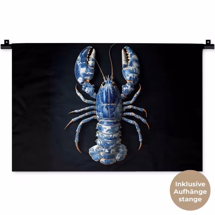 Kreeft - Delftsblauw - Schild - Stoer Wandkleed katoen klein -t3d_DE