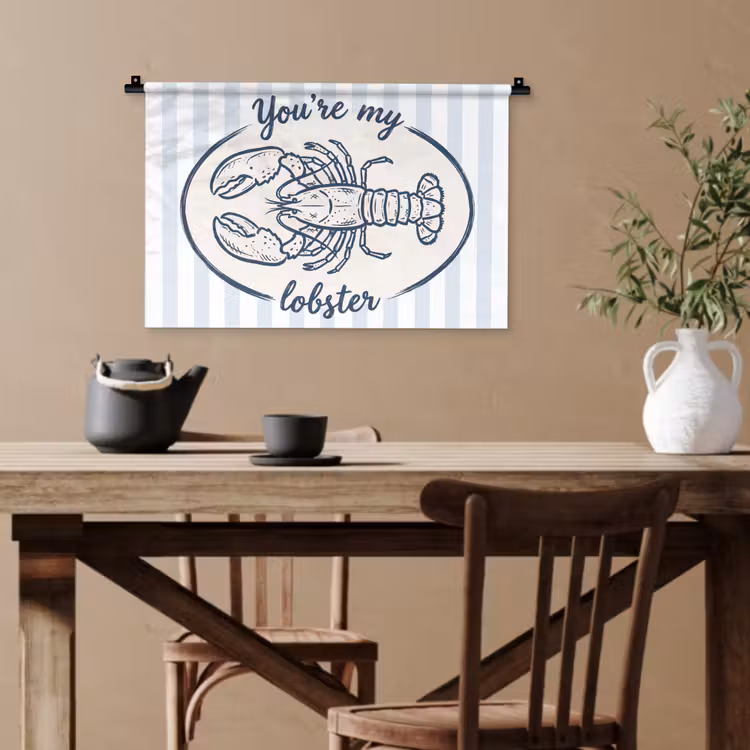 Kreeft - Illustratie - Liefde - Blauw - Decoratie Wandkleed katoen klein -sfeer6