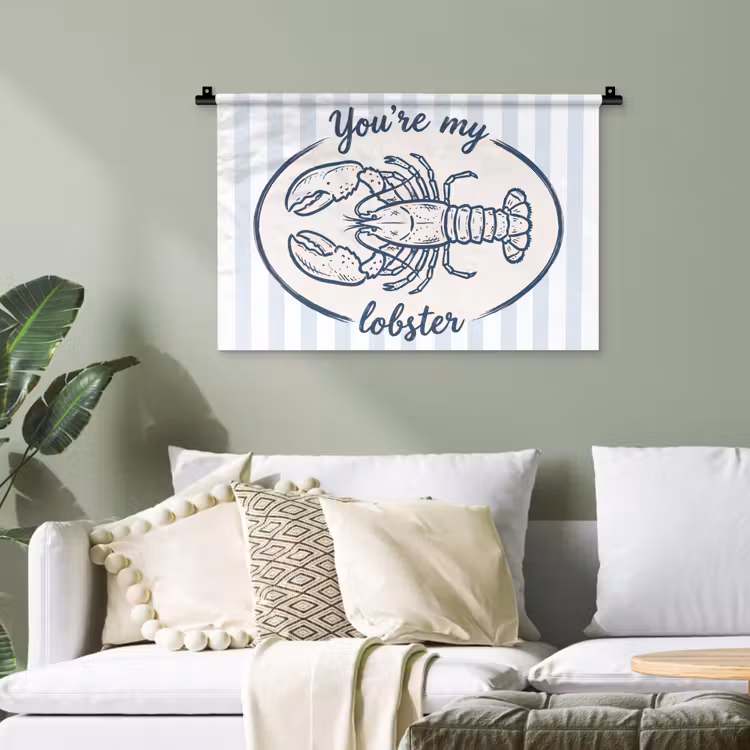 Kreeft - Illustratie - Liefde - Blauw - Decoratie Wandkleed katoen klein -sfeer7