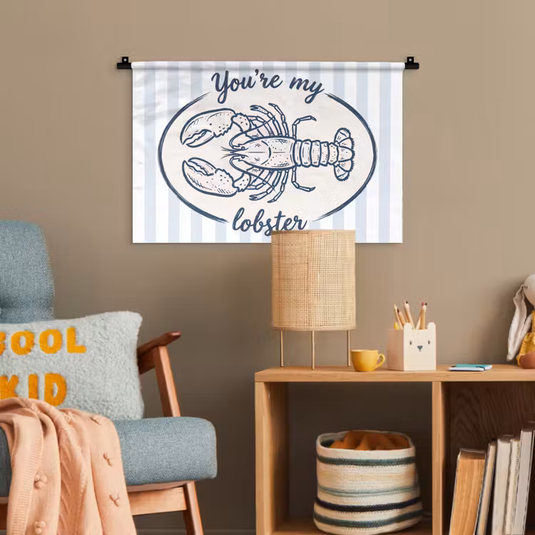 Kreeft - Illustratie - Liefde - Blauw - Decoratie Wandkleed katoen klein -wsfeer4_kind