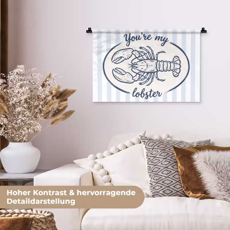 Kreeft - Illustratie - Liefde - Blauw - Decoratie Wandkleed katoen klein -tsfeer1_DE