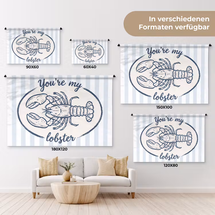 Kreeft - Illustratie - Liefde - Blauw - Decoratie Wandkleed katoen klein -tsfeer8_DE
