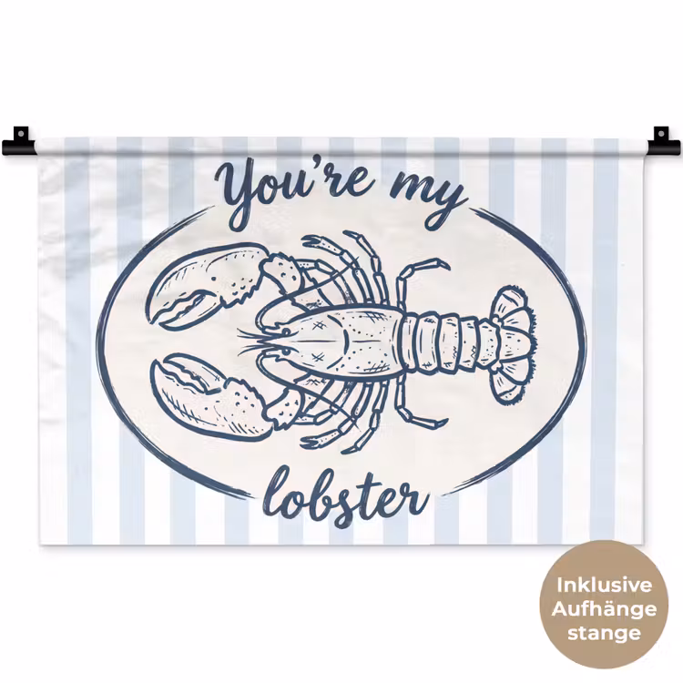 Kreeft - Illustratie - Liefde - Blauw - Decoratie Wandkleed katoen klein -t3d_DE