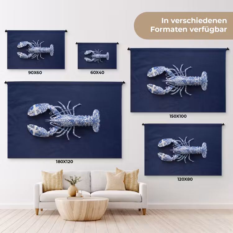 Kreeft - Porselein - Delfts - Blauw Wandkleed katoen klein -tsfeer8_DE