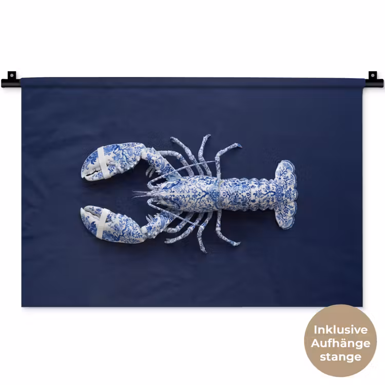 Kreeft - Porselein - Delfts - Blauw Wandkleed katoen klein -t3d_DE