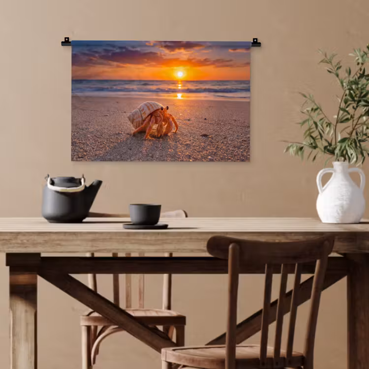 Kreeft - Strand - Natuur - Zonsondergang - Oranje Wandkleed katoen klein -sfeer6