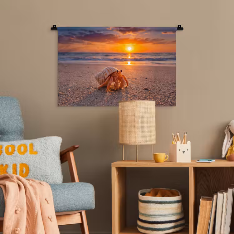Kreeft - Strand - Natuur - Zonsondergang - Oranje Wandkleed katoen klein -wsfeer4_kind