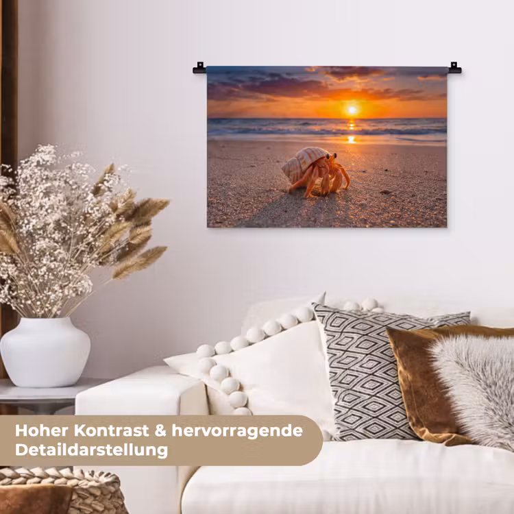 Kreeft - Strand - Natuur - Zonsondergang - Oranje Wandkleed katoen klein -tsfeer1_DE