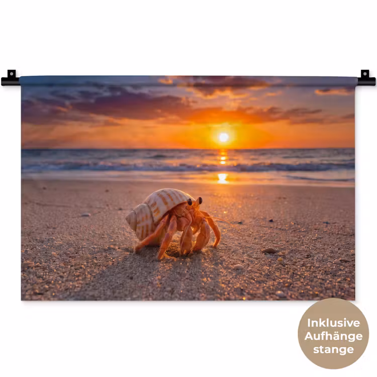 Kreeft - Strand - Natuur - Zonsondergang - Oranje Wandkleed katoen klein -t3d_DE