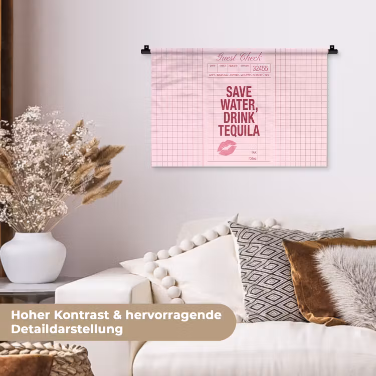 Humor - Drank - Tekst - Roze Wandkleed katoen klein -tsfeer1_DE