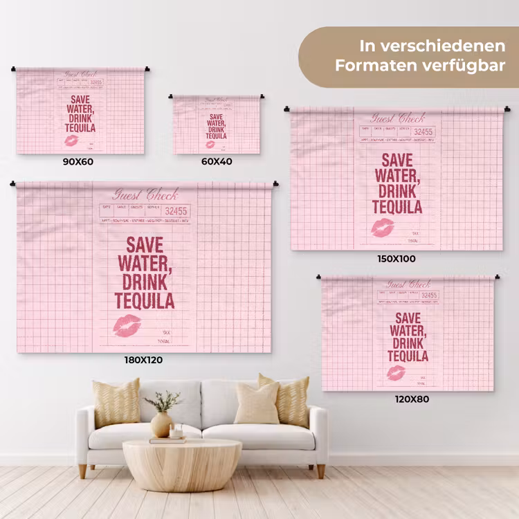 Humor - Drank - Tekst - Roze Wandkleed katoen klein -tsfeer8_DE