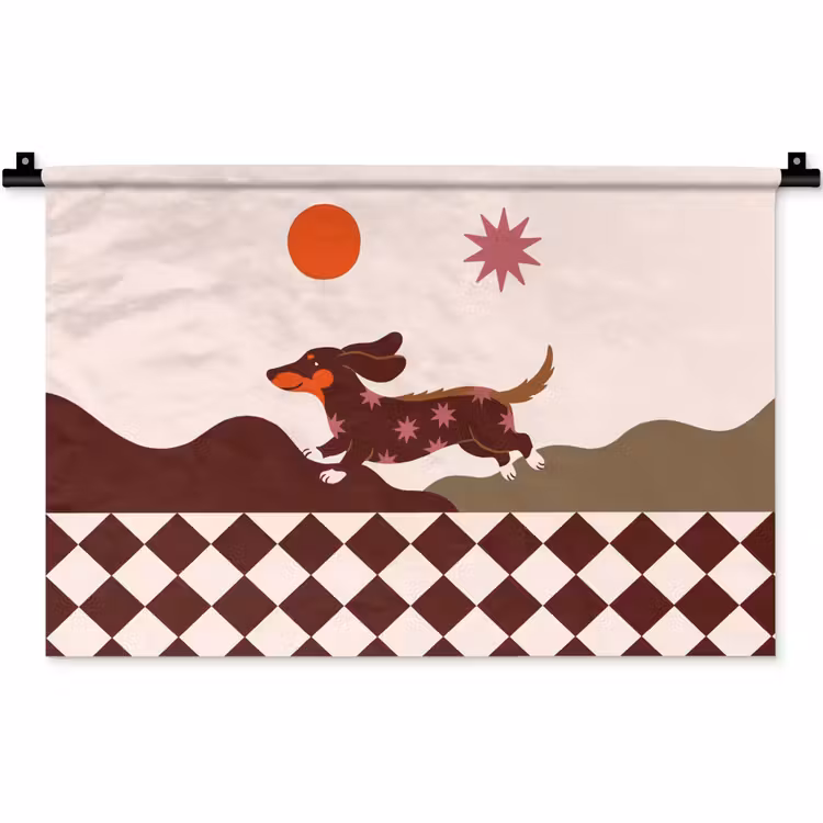 Hond - Abstract - Dieren - Modern - Bruin Wandkleed katoen klein -zz3d