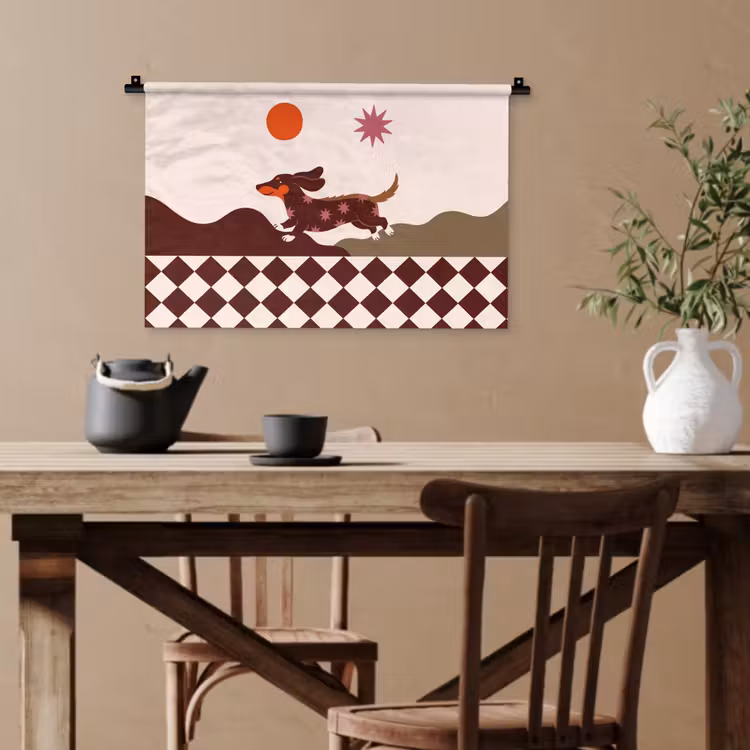 Hond - Abstract - Dieren - Modern - Bruin Wandkleed katoen klein -sfeer6