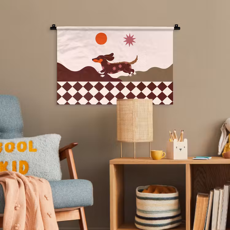 Hond - Abstract - Dieren - Modern - Bruin Wandkleed katoen klein -wsfeer4_kind