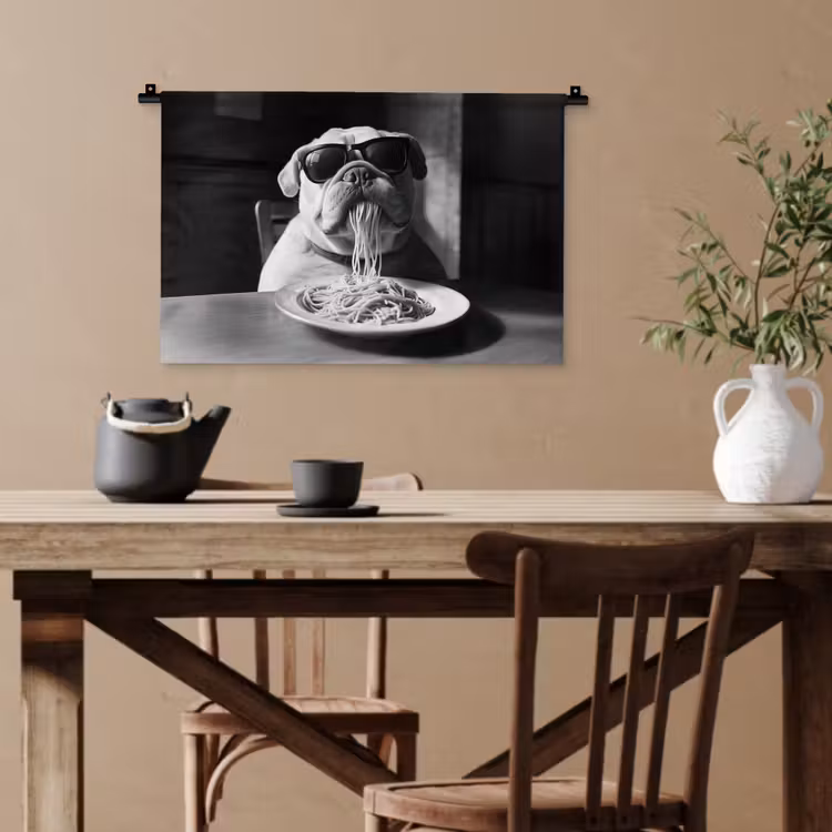 Hond - Bulldog - Pasta - Bril - Stoer - Dieren Wandkleed katoen klein -sfeer6