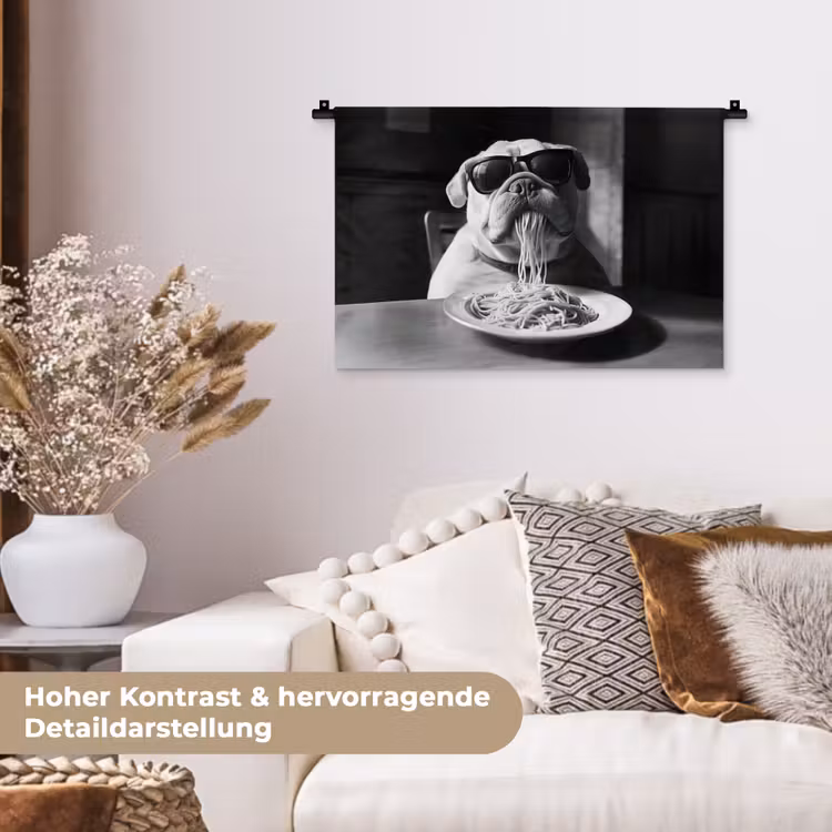 Hond - Bulldog - Pasta - Bril - Stoer - Dieren Wandkleed katoen klein -tsfeer1_DE