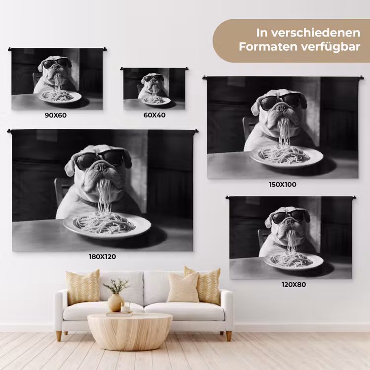 Hond - Bulldog - Pasta - Bril - Stoer - Dieren Wandkleed katoen klein -tsfeer8_DE