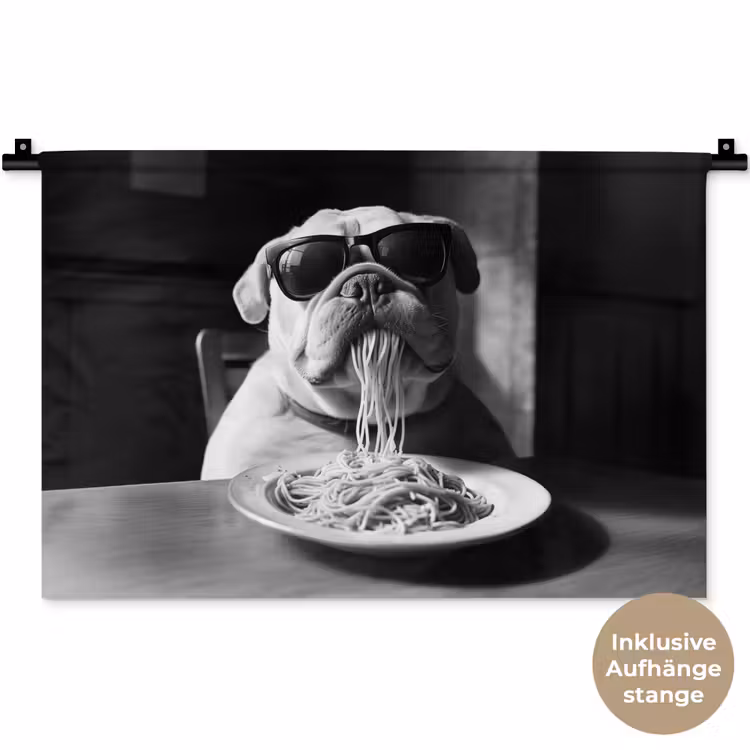 Hond - Bulldog - Pasta - Bril - Stoer - Dieren Wandkleed katoen klein -t3d_DE