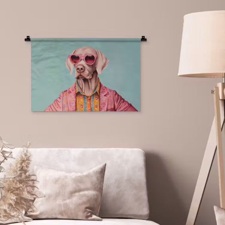 Hond - Overhemd - Bloemen - Bril Wandkleed katoen klein -sfeer4