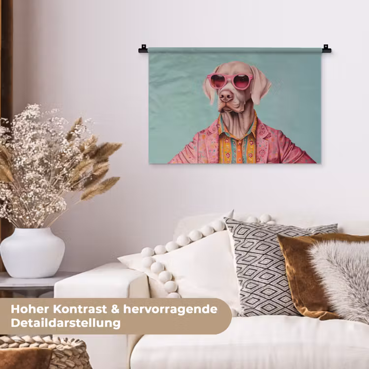 Hond - Overhemd - Bloemen - Bril Wandkleed katoen klein -tsfeer1_DE