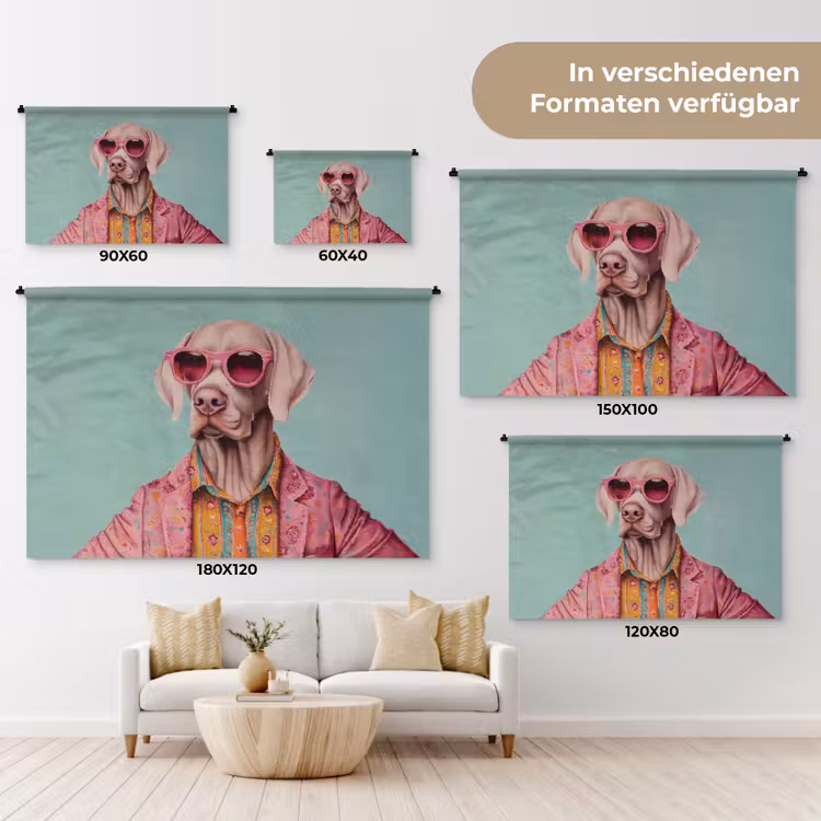 Hond - Overhemd - Bloemen - Bril Wandkleed katoen klein -tsfeer8_DE