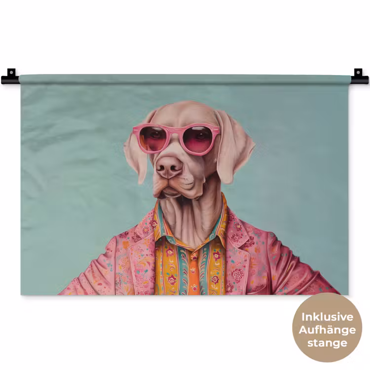 Hond - Overhemd - Bloemen - Bril Wandkleed katoen klein -t3d_DE