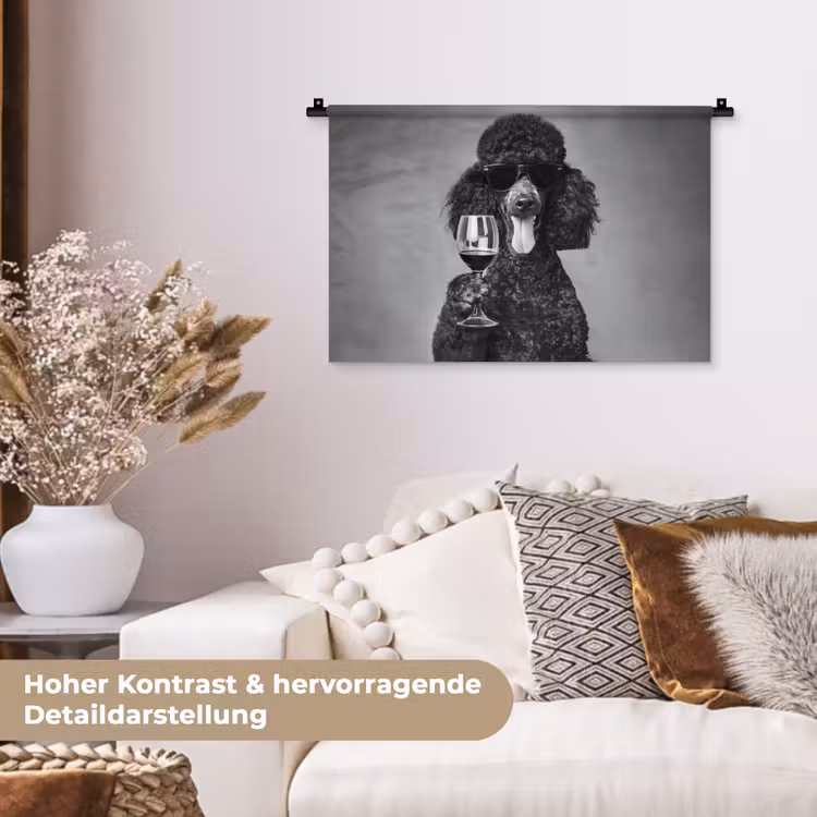 Hond - Krullen - Zonnebril - Wijn Wandkleed katoen klein -tsfeer1_DE