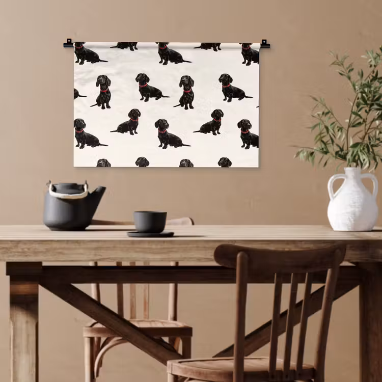Hond - Patroon - Zwart Wandkleed katoen klein 269 -sfeer6