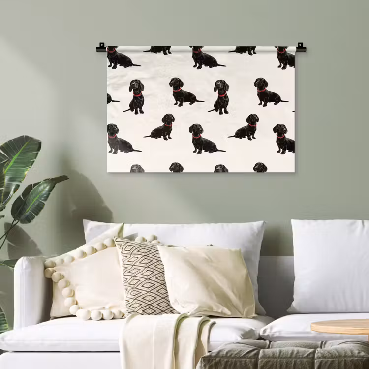 Hond - Patroon - Zwart Wandkleed katoen klein 269 -sfeer7