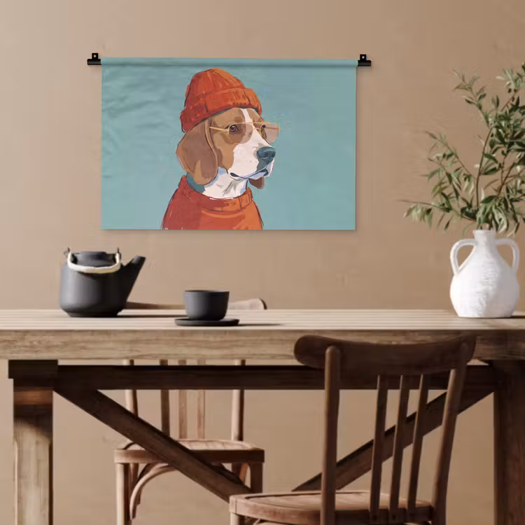 Hond - Beanie - Zonnebril - Dieren - Modern Wandkleed katoen klein -sfeer6