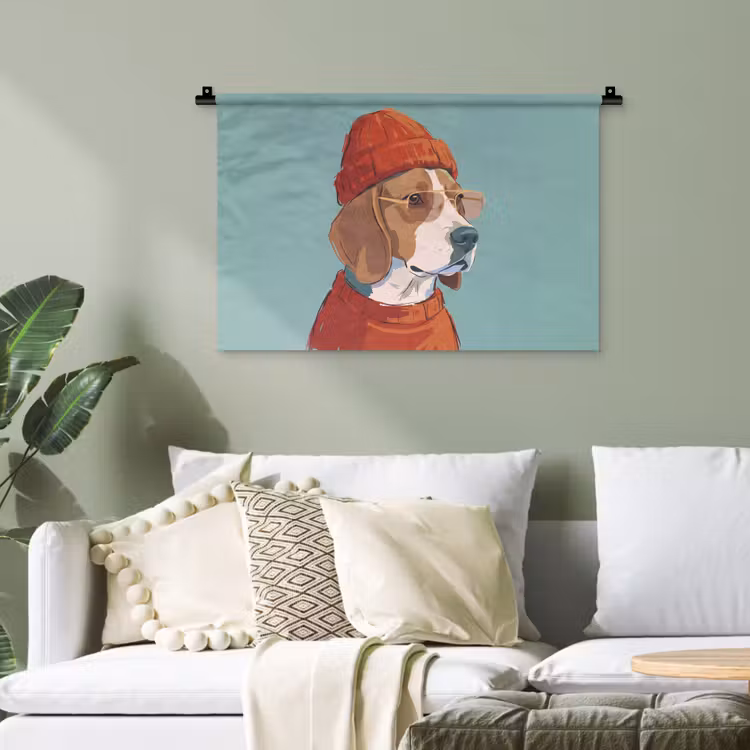 Hond - Beanie - Zonnebril - Dieren - Modern Wandkleed katoen klein -sfeer7
