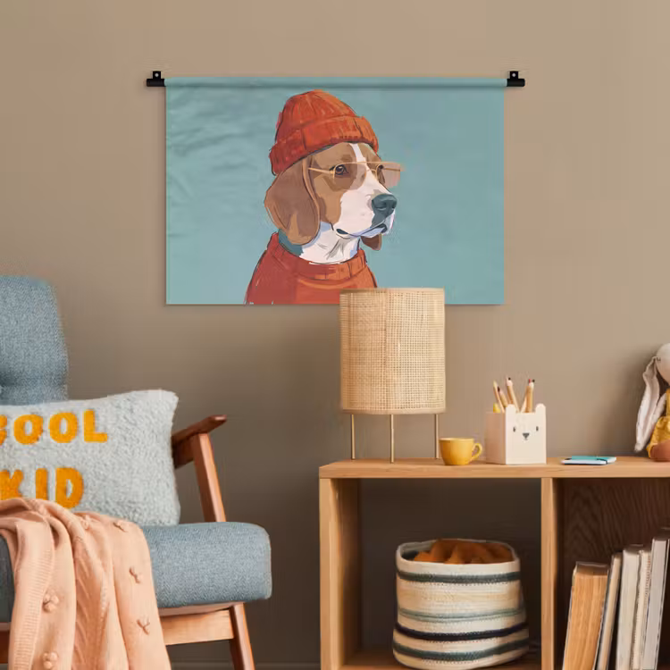 Hond - Beanie - Zonnebril - Dieren - Modern Wandkleed katoen klein -wsfeer4_kind