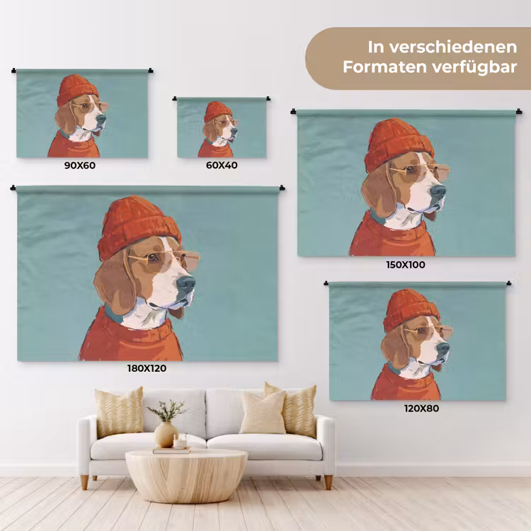 Hond - Beanie - Zonnebril - Dieren - Modern Wandkleed katoen klein -tsfeer8_DE