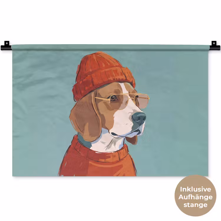 Hond - Beanie - Zonnebril - Dieren - Modern Wandkleed katoen klein -t3d_DE
