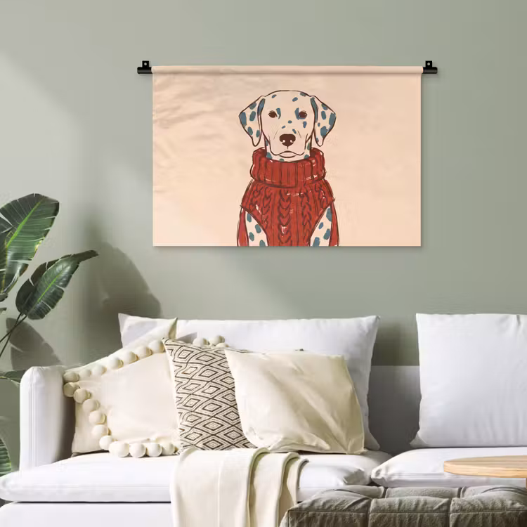 Hond - Trui - Winter - Dieren - Rood Wandkleed katoen klein -sfeer7