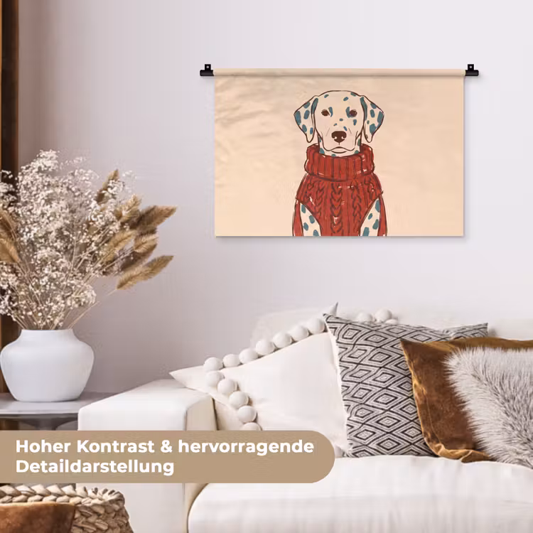 Hond - Trui - Winter - Dieren - Rood Wandkleed katoen klein -tsfeer1_DE