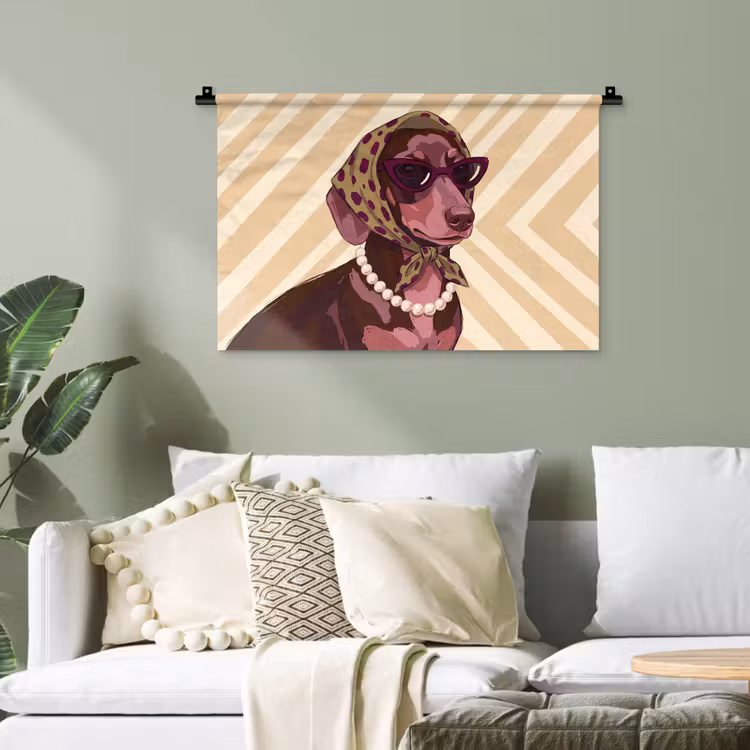 Hond - Zonnebril - Hoofddoek - Dieren - Modern Wandkleed katoen klein -sfeer7