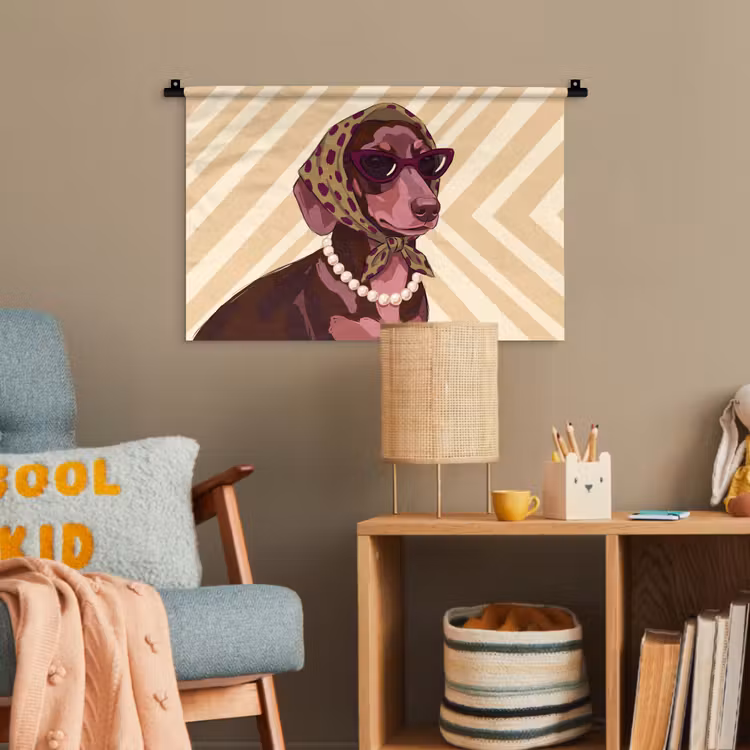 Hond - Zonnebril - Hoofddoek - Dieren - Modern Wandkleed katoen klein -wsfeer4_kind