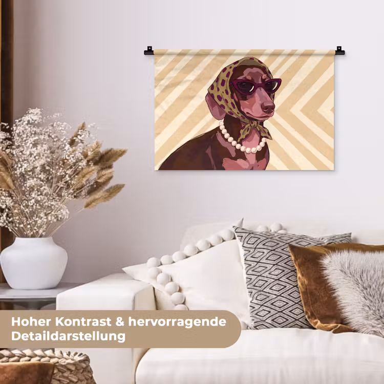 Hond - Zonnebril - Hoofddoek - Dieren - Modern Wandkleed katoen klein -tsfeer1_DE