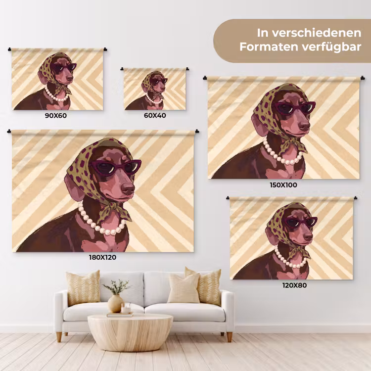 Hond - Zonnebril - Hoofddoek - Dieren - Modern Wandkleed katoen klein -tsfeer8_DE