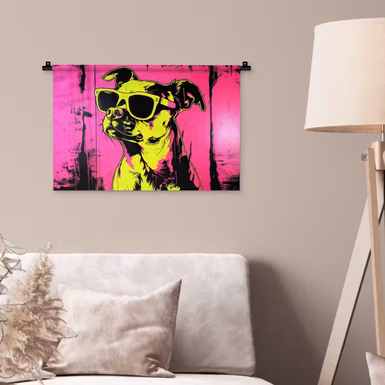 Hond - Zonnebril - Roze - Art Wandkleed katoen klein -sfeer4