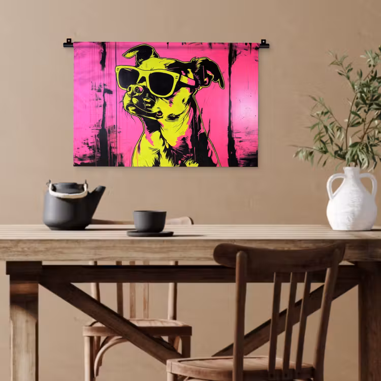 Hond - Zonnebril - Roze - Art Wandkleed katoen klein -sfeer6