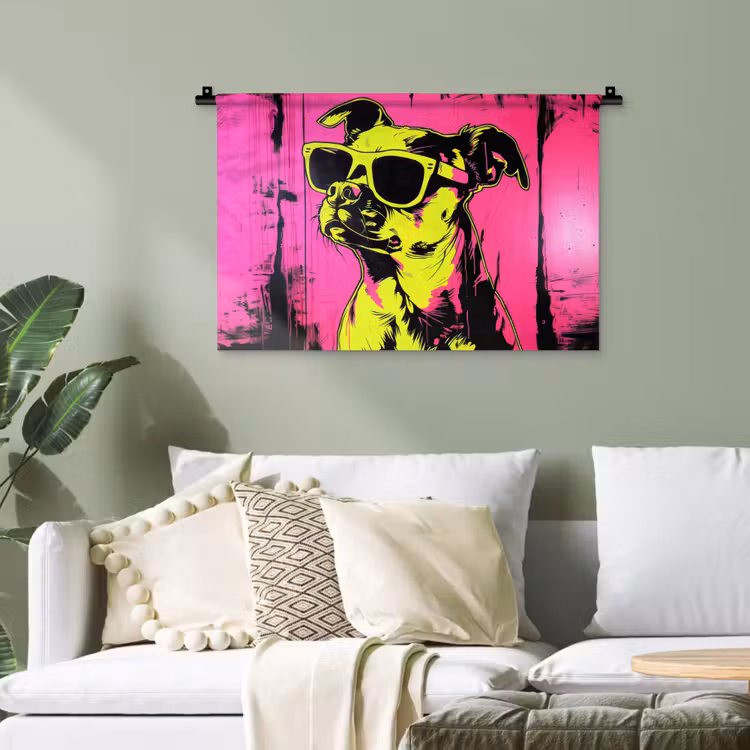 Hond - Zonnebril - Roze - Art Wandkleed katoen klein -sfeer7