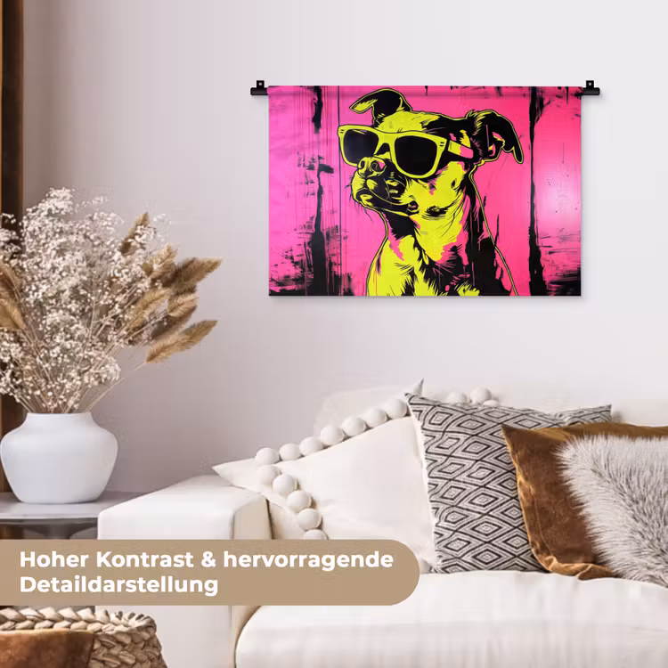 Hond - Zonnebril - Roze - Art Wandkleed katoen klein -tsfeer1_DE