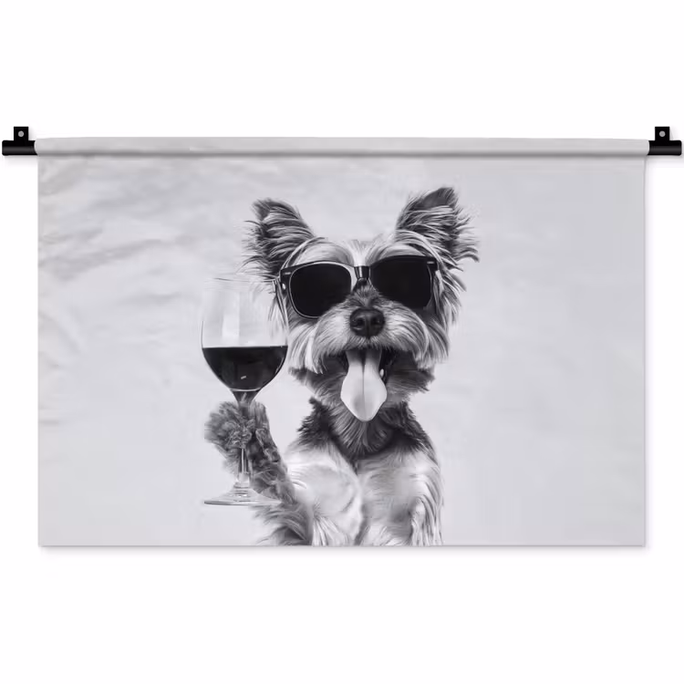 Hondje - Wijnglas - Zonnebril - Enthousiast Wandkleed katoen klein -zz3d